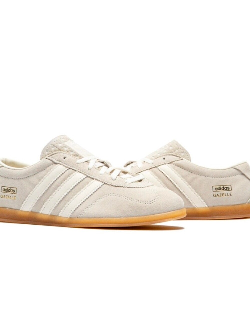 adidas Gazelle Womens Cream Suede Sneakers with Gum Sole